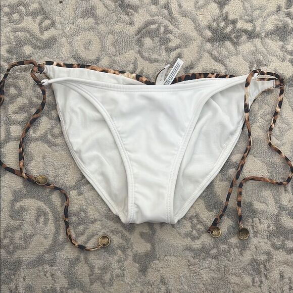 Sofia by Vix - White Bikini Bottom with Leopard Print Ties - Picture 1 of 5